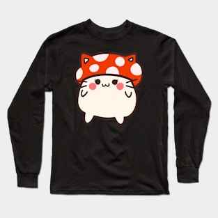 Happy kitty in a mushroom hat Long Sleeve T-Shirt